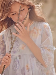Angel & Rocket Blue Floral Printed Mesh Tiered Dress - Image 4 of 10