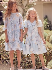 Angel & Rocket Blue Floral Printed Mesh Tiered Dress - Image 6 of 10