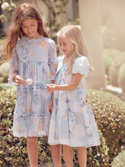 Angel & Rocket Blue Floral Printed Mesh Tiered Dress - Image 7 of 10