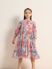 Angel & Rocket Pink/Yellow Floral Eleanor Print Mesh Dress - Image 1 of 5