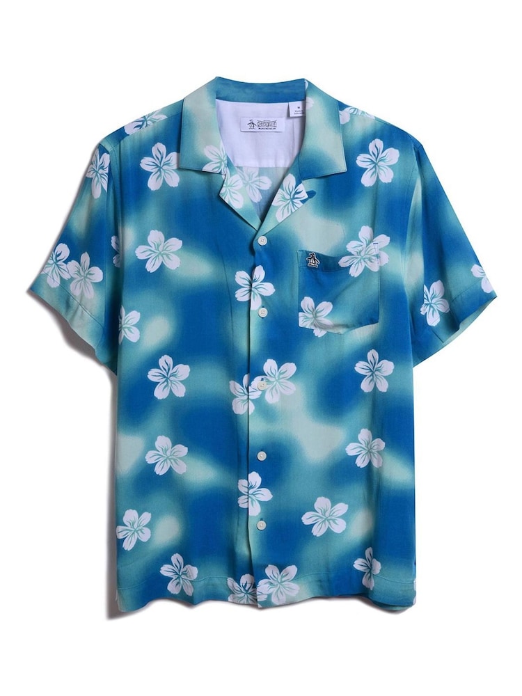 Original Penguin Blue Short Sleeve Flower Print Resort Shirt - Image 3 of 3