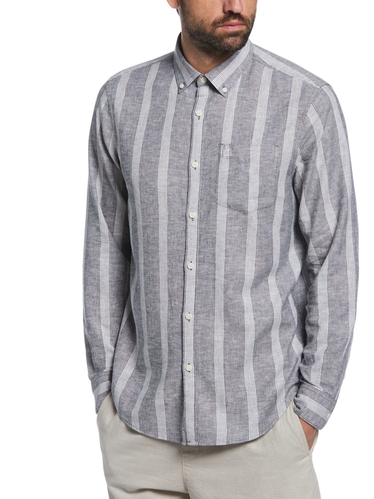 Original Penguin Orange Linen Blend Striped Shirt - Image 1 of 3
