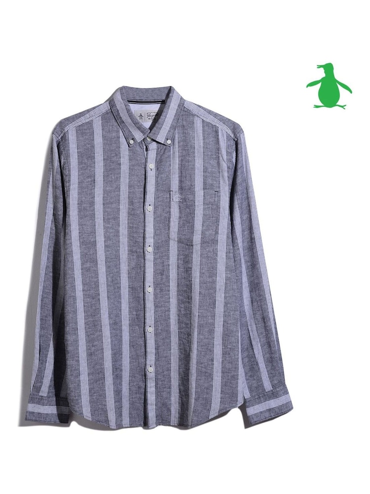 Original Penguin Orange Linen Blend Striped Shirt - Image 3 of 3