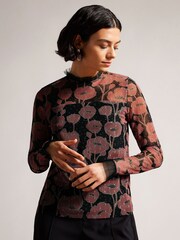 Ted Baker Maggann Black Long Sleeved Top With Neck Frills - Image 1 of 5