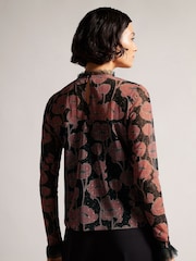 Ted Baker Maggann Black Long Sleeved Top With Neck Frills - Image 2 of 5