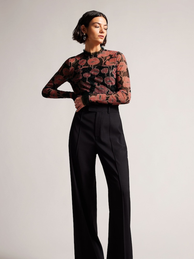 Ted Baker Maggann Black Long Sleeved Top With Neck Frills - Image 3 of 5