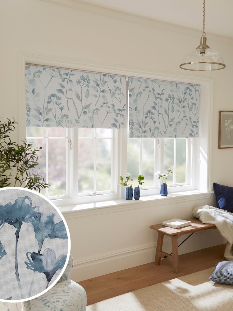 Blue Ready Made Blackout Roller Blind Isla Floral - Image 1 of 7