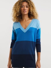 JD Williams Blue Slouchy V-Neck Tunic Jumper - Image 1 of 4
