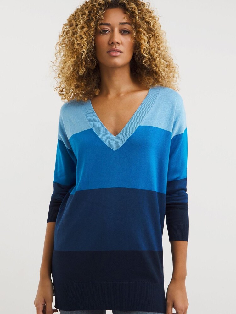 JD Williams Blue Slouchy V-Neck Tunic Jumper - Image 1 of 4