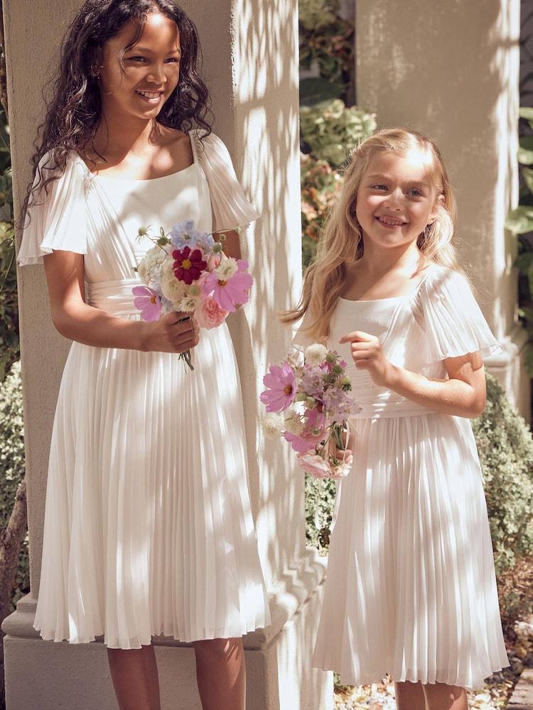 Angel & Rocket White Pleated Ballerina Occasion Bow Dress - Image 5 of 14