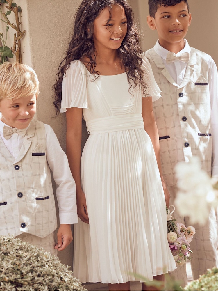 Angel & Rocket White Pleated Ballerina Occasion Bow Dress - Image 6 of 14