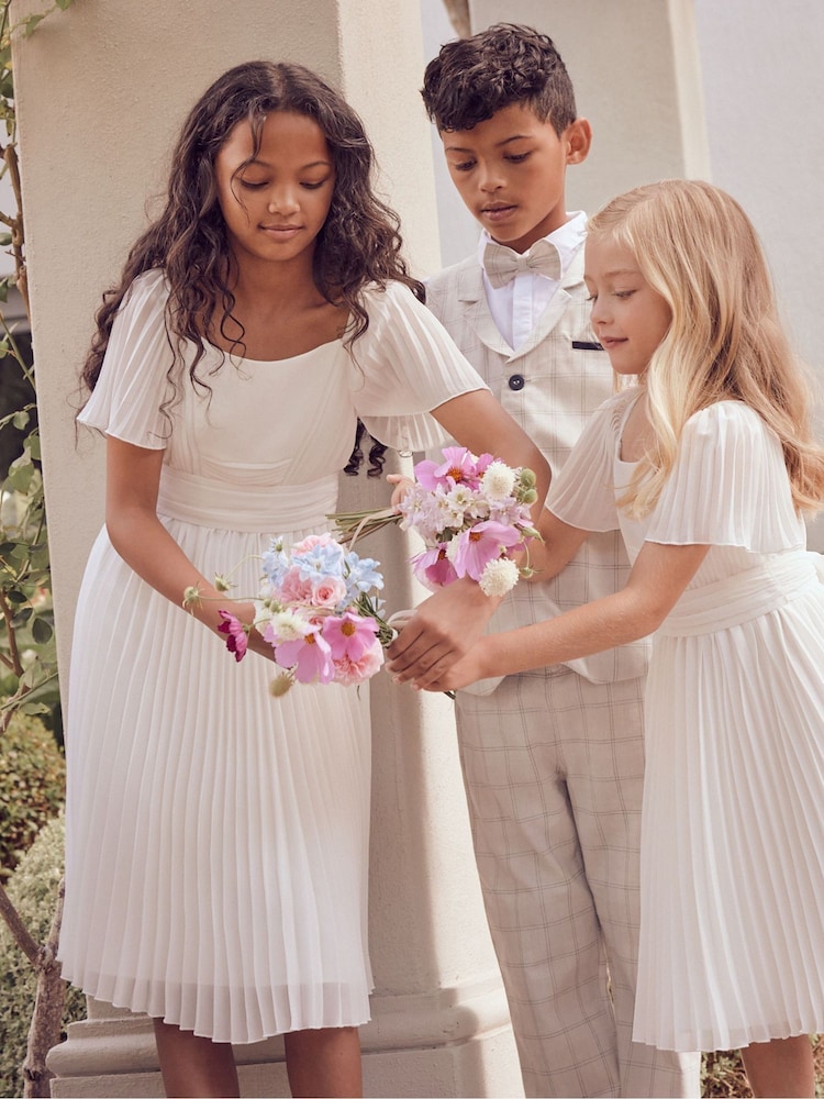 Angel & Rocket White Pleated Ballerina Occasion Bow Dress - Image 7 of 14