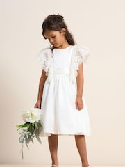 Angel & Rocket Cream Alice Lace Sleeve Satin Bridesmaid Dress - Image 1 of 5
