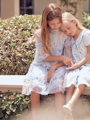 Angel & Rocket Blue Lucia Cotton Sateen Floral Print Dress - Image 8 of 13