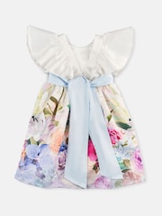 Angel & Rocket White Border Print Sylvie Ruffle Shoulder Bow Dress - Image 14 of 15
