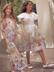 Angel & Rocket White Border Print Sylvie Ruffle Shoulder Bow Dress - Image 6 of 15