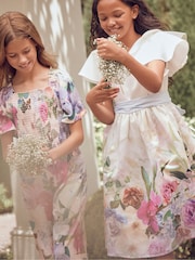 Angel & Rocket White Border Print Sylvie Ruffle Shoulder Bow Dress - Image 9 of 15