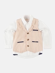 Angel & Rocket Natural Clayton Linen Stripe Waistcoat - Image 2 of 4