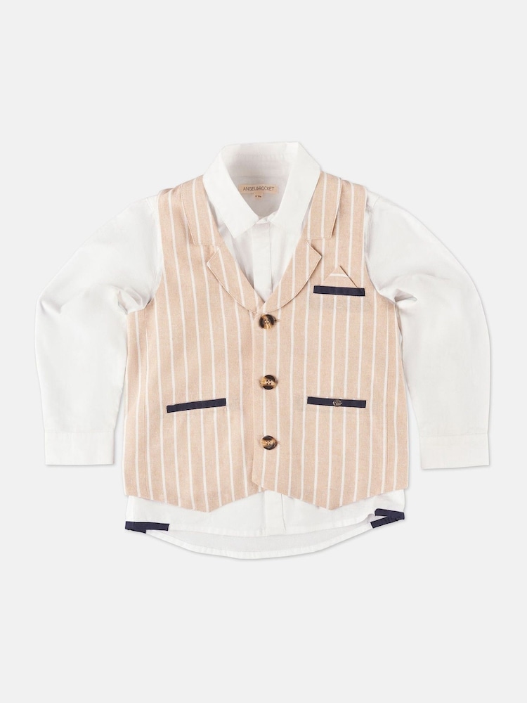 Angel & Rocket Natural Clayton Linen Stripe Waistcoat - Image 2 of 4
