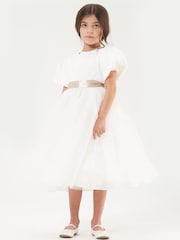 Weiß/Champagner: - Angel & Rocket Celine Kleid aus Taft und Tüll mit Schleife - Bild 1 von 4