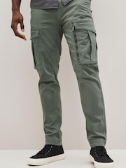 Petrol Green Slim Fit Zip Detail Stretch Cargo Trousers - Image 1 of 7