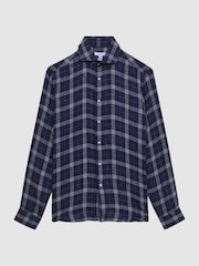 Reiss Blue Check Ruban Linen Long Sleeve Shirt - Image 2 of 7