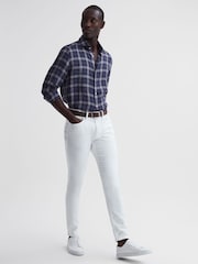 Reiss Blue Check Ruban Linen Long Sleeve Shirt - Image 3 of 7