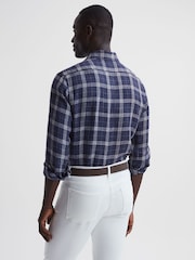 Reiss Blue Check Ruban Linen Long Sleeve Shirt - Image 5 of 7