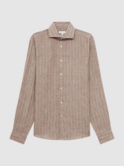 Reiss Oatmeal Wide Stripe Ruban Linen Long Sleeve Shirt - Image 2 of 6