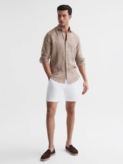 Reiss Oatmeal Wide Stripe Ruban Linen Long Sleeve Shirt - Image 3 of 6