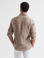 Reiss Oatmeal Wide Stripe Ruban Linen Long Sleeve Shirt - Image 5 of 6