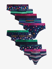 Navy Spot Stripe 10 pack Cotton Rich Briefs - Image 1 of 13