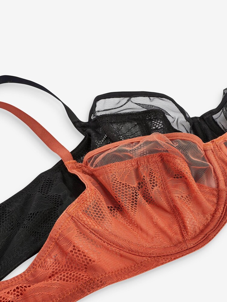Black/Ginger Orange Lace Non Padded Full Cup Bras 2 Pack - Image 10 of 10