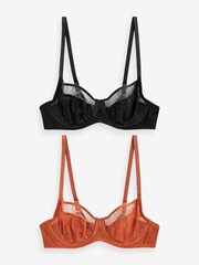 Black/Ginger Orange Lace Non Padded Full Cup Bras 2 Pack - Image 6 of 10