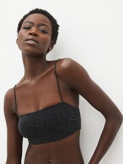 Black/ Silver Sparkle Non Pad Strappy Bandeau Bra - Image 1 of 5