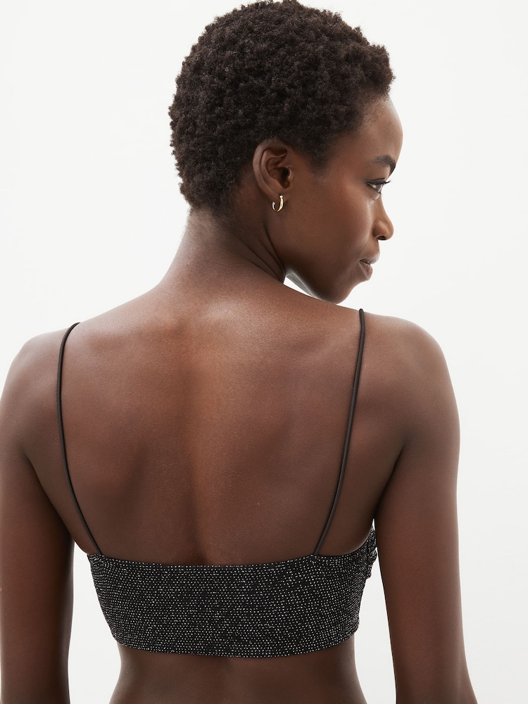 Black/ Silver Sparkle Non Pad Strappy Bandeau Bra - Image 2 of 5