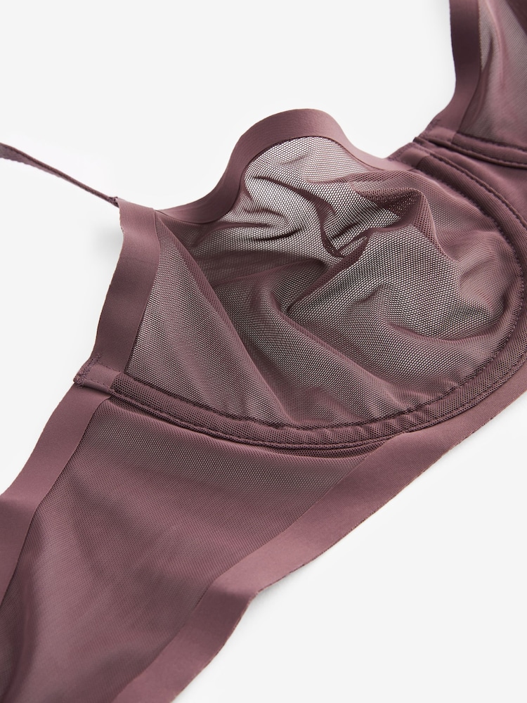 Plum Purple Non Pad Balcony Invisible Bonded Mesh Balcony Bra - Image 7 of 7