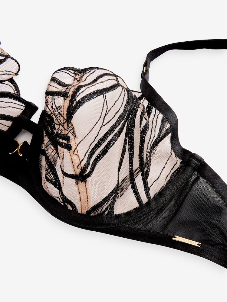 Black Non Pad Balcony Signature Embroidered Bra - Image 12 of 12