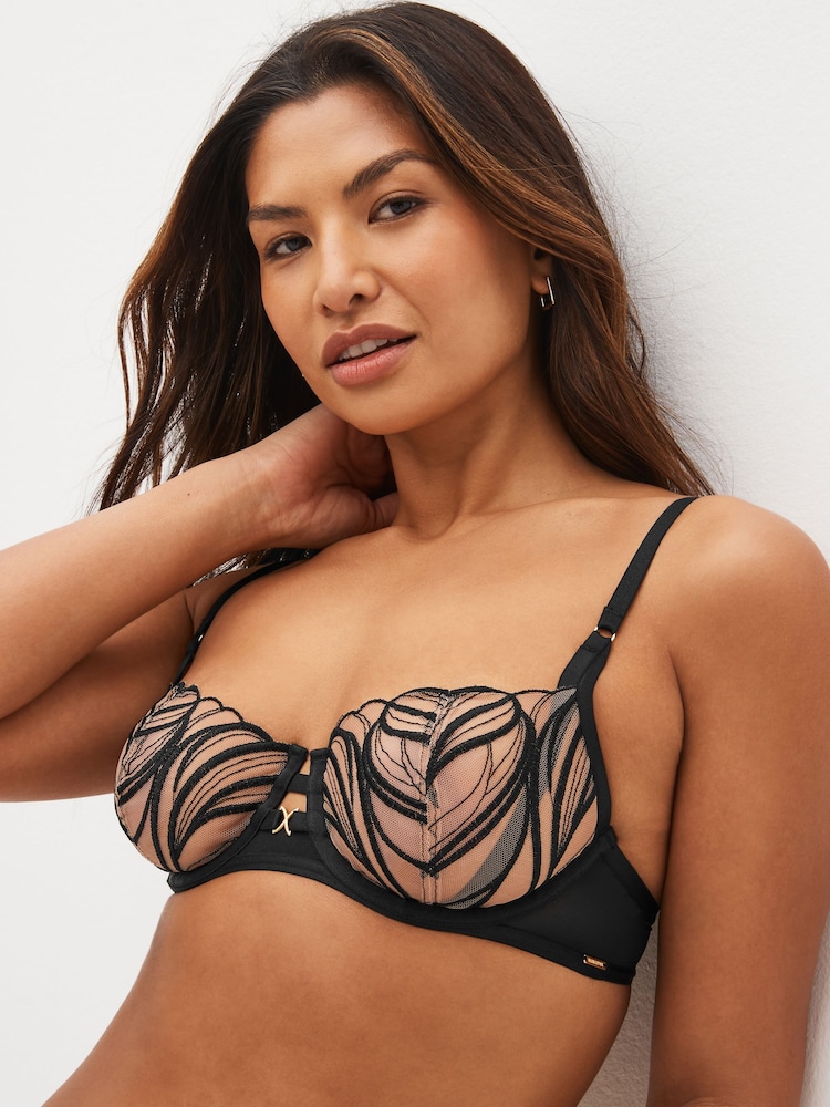 Black Non Pad Balcony Signature Embroidered Bra - Image 2 of 13