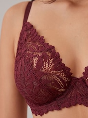 Plum Purple DD+ Non Pad Plunge Comfort Lace Bra - Image 4 of 7