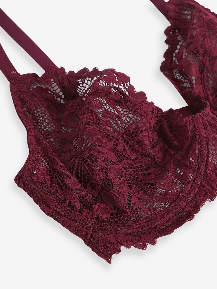 Plum Purple DD+ Non Pad Plunge Comfort Lace Bra - Image 7 of 7