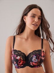 Black Floral Print/Purple DD+ Non Pad Wired Full Cup Microfibre and Lace Bras 2 Pack - Image 1 of 11