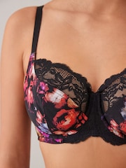 Black Floral Print/Purple DD+ Non Pad Wired Full Cup Microfibre and Lace Bras 2 Pack - Image 5 of 11