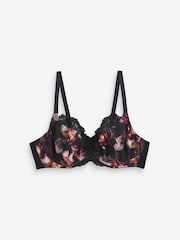 Black Floral Print/Purple DD+ Non Pad Wired Full Cup Microfibre and Lace Bras 2 Pack - Image 7 of 11