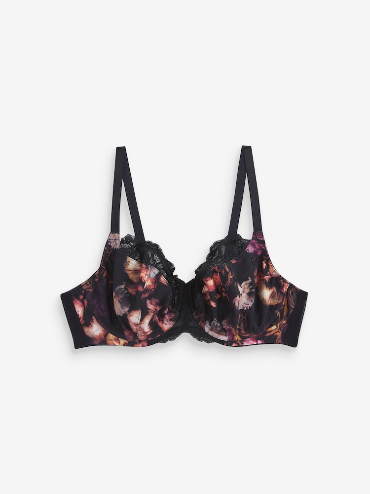 Black Floral Print/Purple DD+ Non Pad Wired Full Cup Microfibre and Lace Bras 2 Pack - Image 7 of 11
