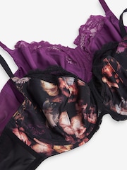 Black Floral Print/Purple DD+ Non Pad Wired Full Cup Microfibre and Lace Bras 2 Pack - Image 9 of 11
