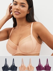 Nude/Navy Blue/ Plum Purple DD+ Non Pad Full Cup Bras 3 Pack - Image 1 of 10