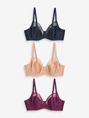 Nude/Navy Blue/ Plum Purple DD+ Non Pad Full Cup Bras 3 Pack - Image 5 of 10