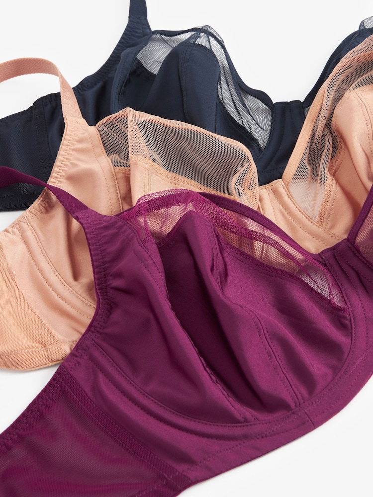 Nude/Navy Blue/ Plum Purple DD+ Non Pad Full Cup Bras 3 Pack - Image 9 of 10