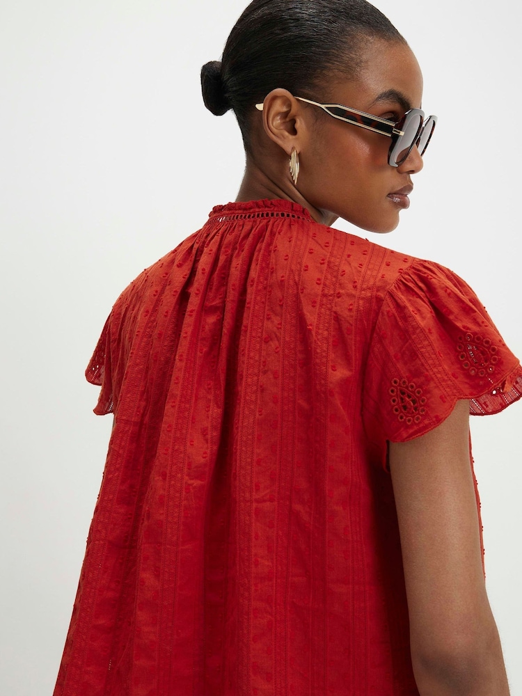 River Island Orange Cutwork Tie Neck Blouse - Image 2 of 4